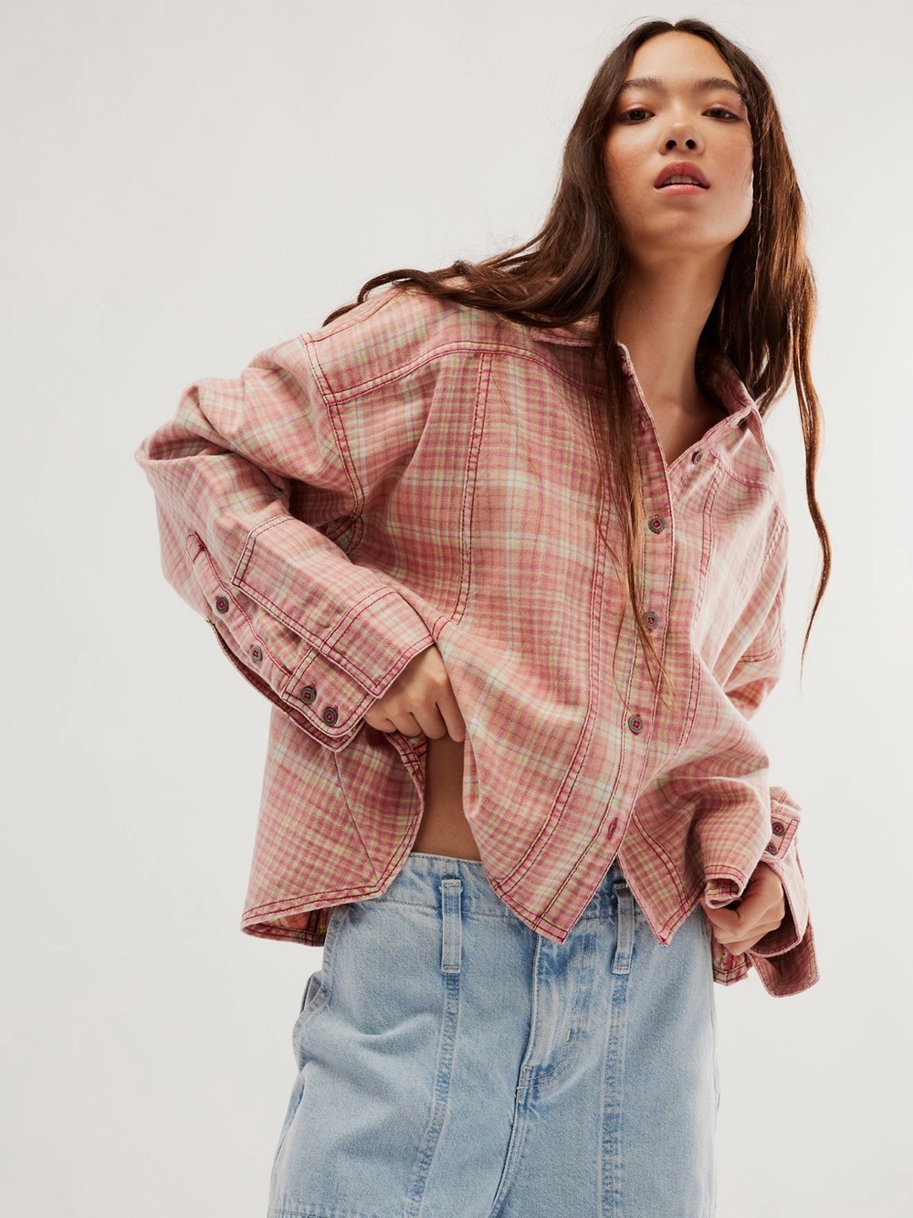 Free people We The Free Remade Plaid Top. Size XL brand new w/tags